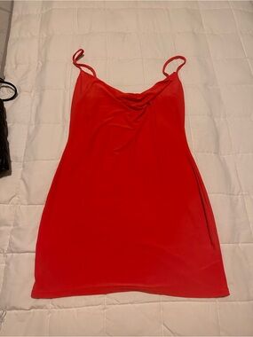 Missguided - Red Slip Dress - Simple Cowl Neck